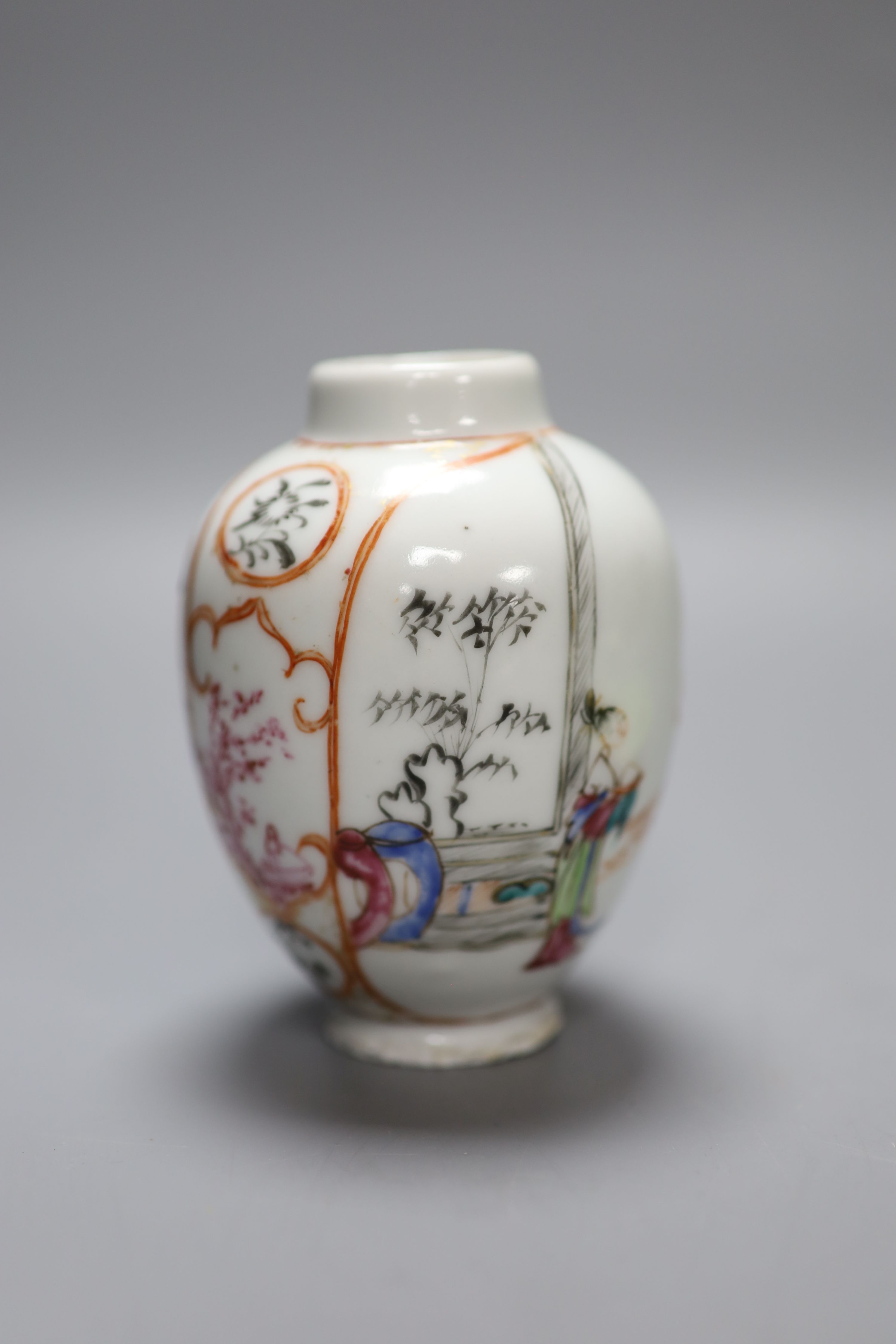 A Sampson Hancock Derby inkwell and a Chinese famille rose vase, Qianlong, height 10.5cm